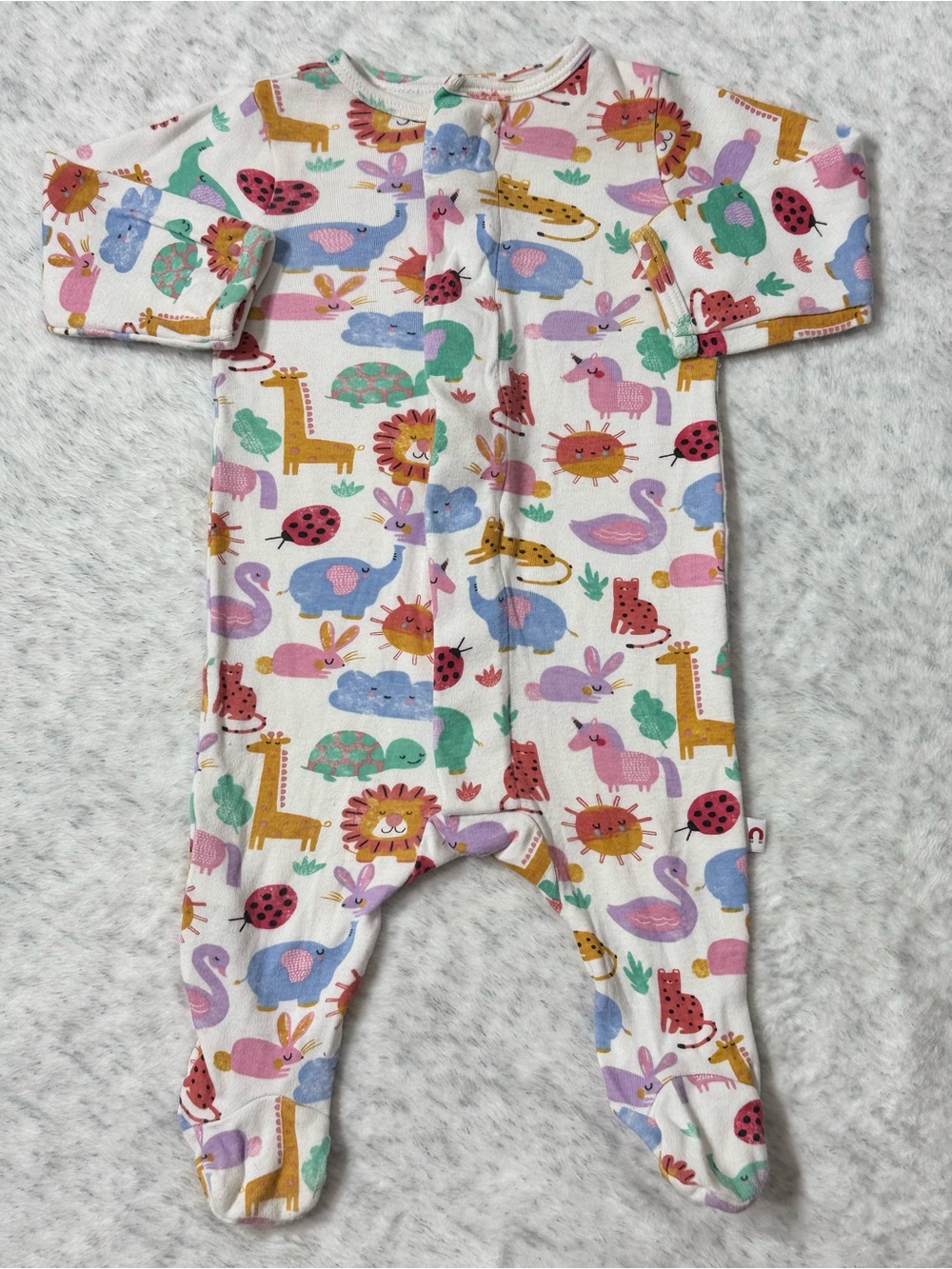 Magnetic Me E=MC Colorful Animal Footie Sleeper 3-6M Baby Organic Cotton Cream